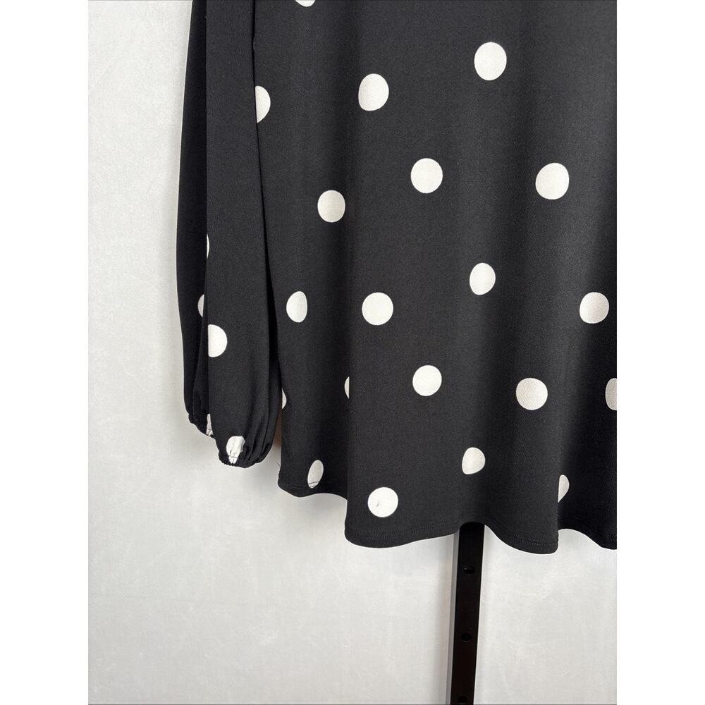 Adrianna Papell Women’s Large Black Polka Dot Blouse 3/4 Sleeve Career Flowy NEW - Picture 12 of 15